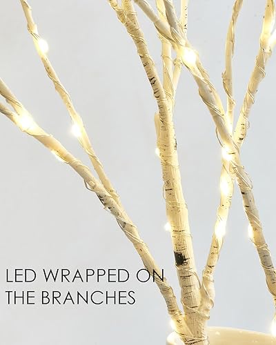 Miniatura 2 de Birchlitland - Ramas de abedul iluminadas con luces de hadas de 32 pulgadas, 150 luces LED con enchufe, rama de sauce blanco artificial con