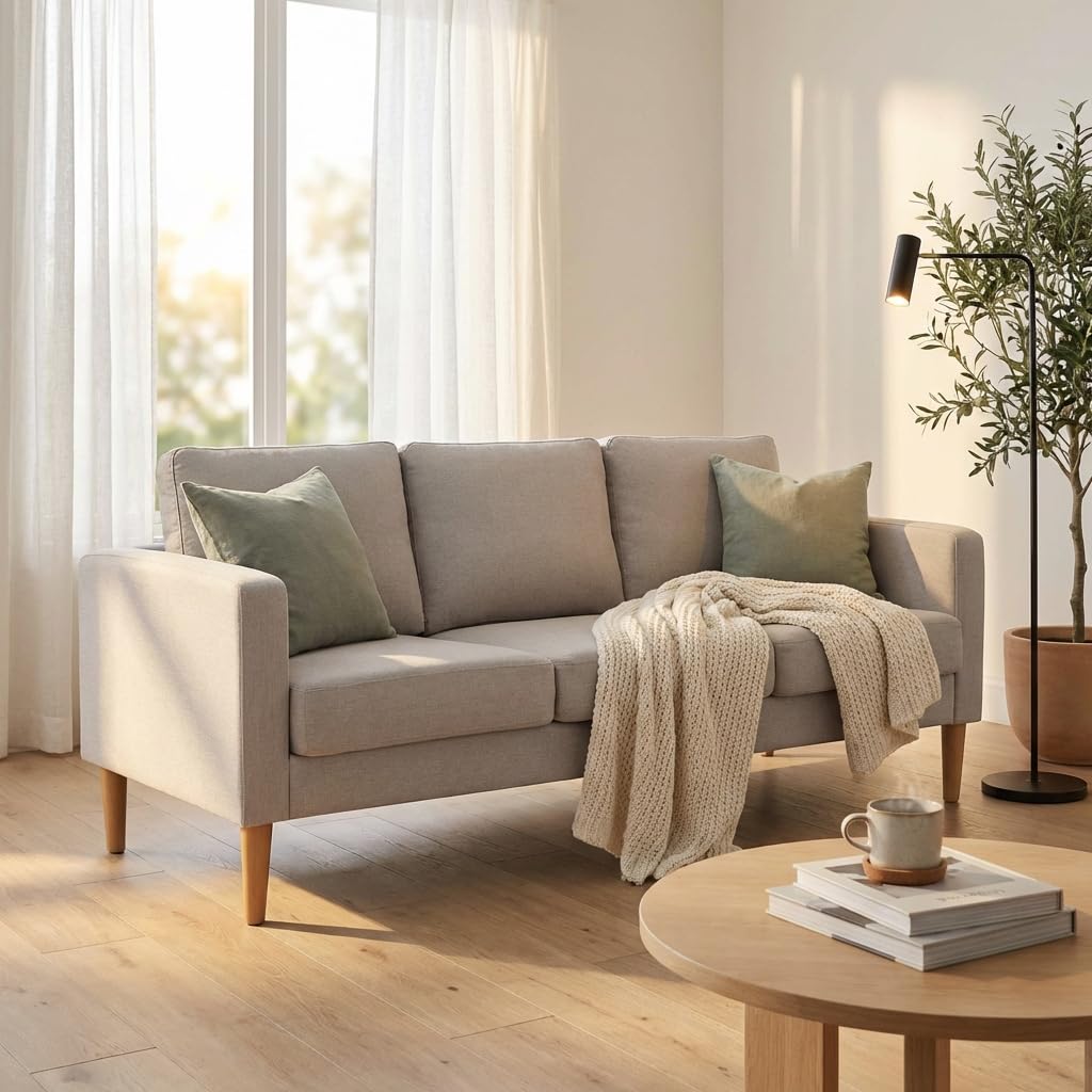 Divano 3 posti Scandinavo in Tessuto cm 177x73x82 - MANU Beige