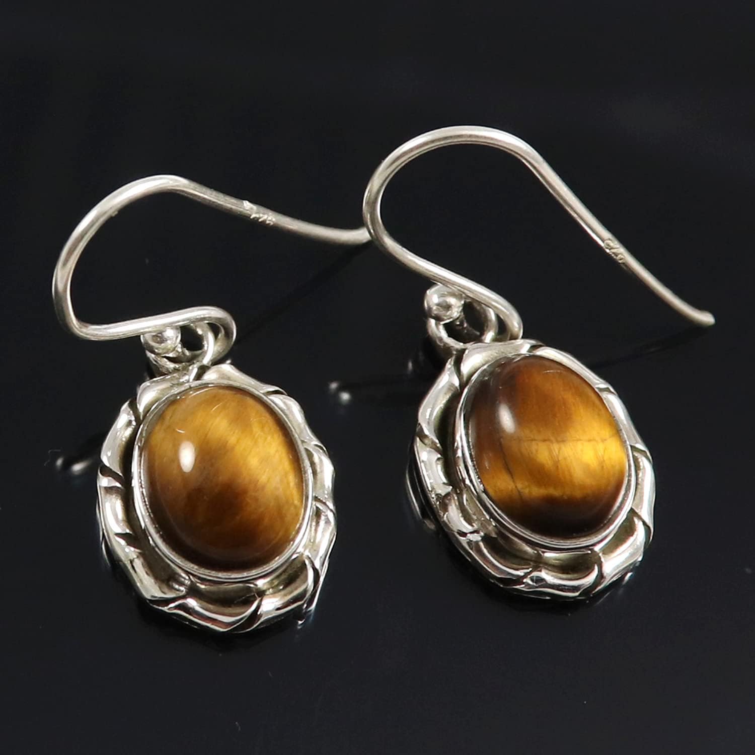 Goyal Exports Tiger Eye Gemstone 925 Sterling Silver Drop Dangle Earring Jewlery SEG30A