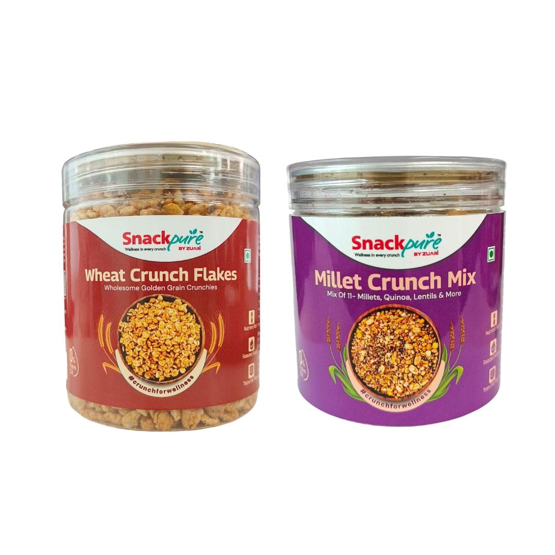 SNACKPURE BY ZUARI Millet Crunch Mix & Wheat Crunch Flakes | Palm Oil Free | High in Fiber, Protein & Antioxidants | Gluten-Free & Vegan Healthy Snack | Pack of 2, 100g Each (B0DCZRHPRF) Amazon Price History, Amazon Price Tracker