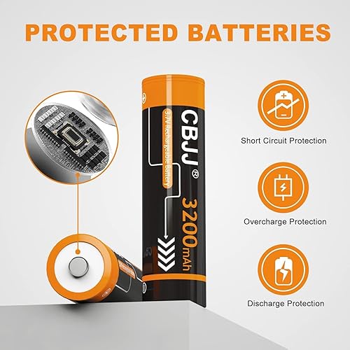 Miniatura 4 de Batería recargable 18650 de 3.7 voltios 3200 mAh, batería superior 18650 para linterna, faro, etc. (paquete de 4, naranja)