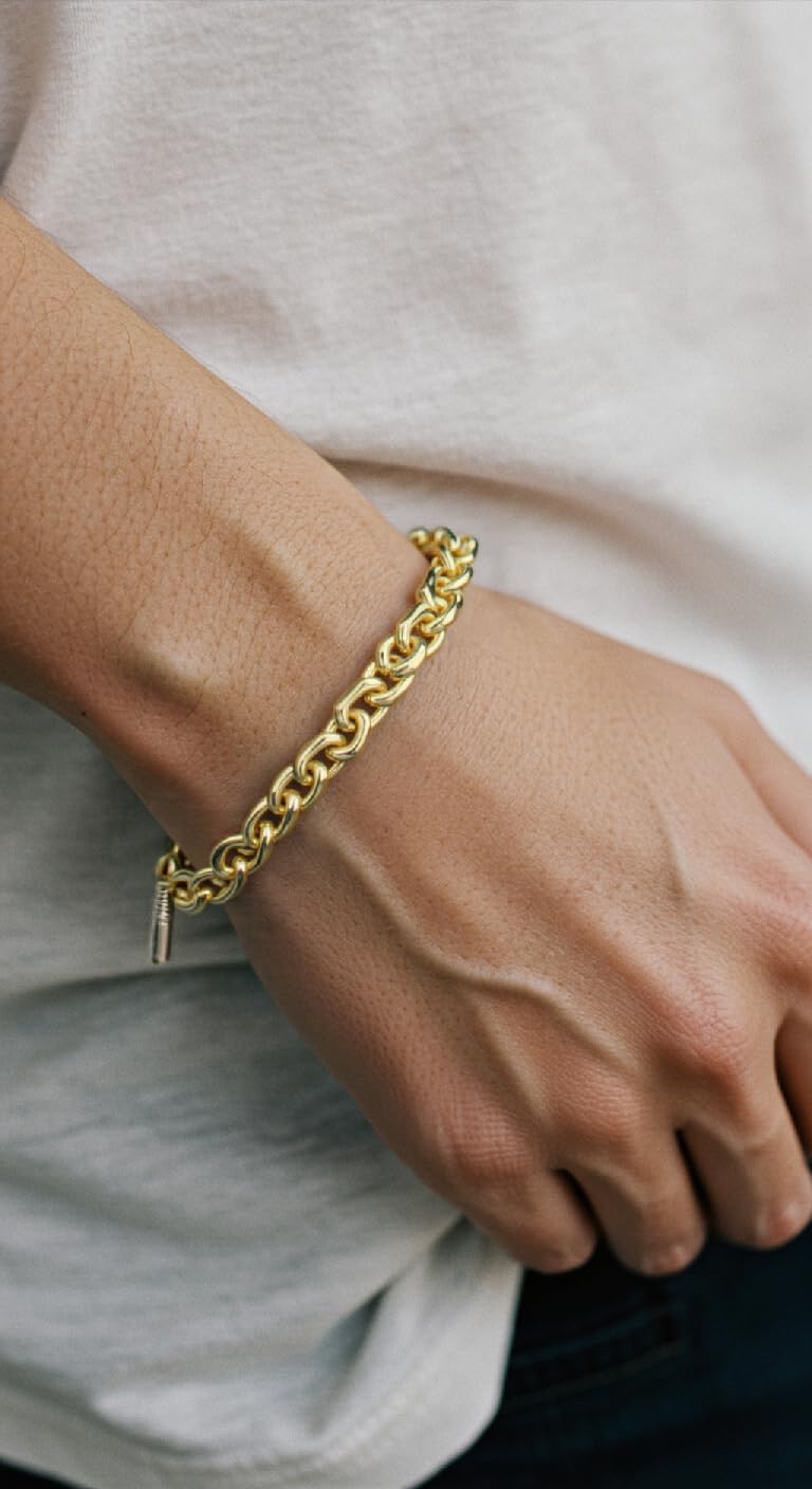Bracciale con ancora placcato oro 6 mm larghezza 16 cm bracciale oro bracciale donna uomo gioielli dalla fabbrica tendenze Italy, Ottone placcato oro