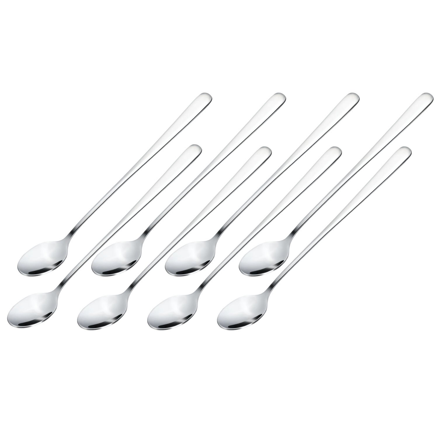 Long drink spoons, long spoon, polished, latte macchiato spoons, set of 8 (thickened, fine polished) stainless steel, 21 cm