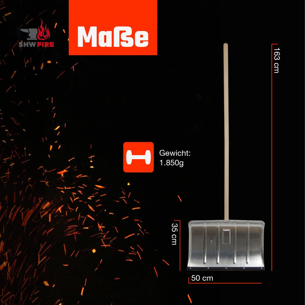 SHW-FIRE Alu-Schneeschieber 50 cm mit Flüsterkante und 150 cm Buchenstiel