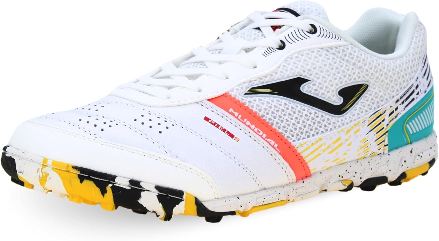 Joma Soccer Boots Turf, 6.5-12 US - Professional Cleats - Microfiber Upper, Chrome Sole, Heel Reinforcement - Mundial White