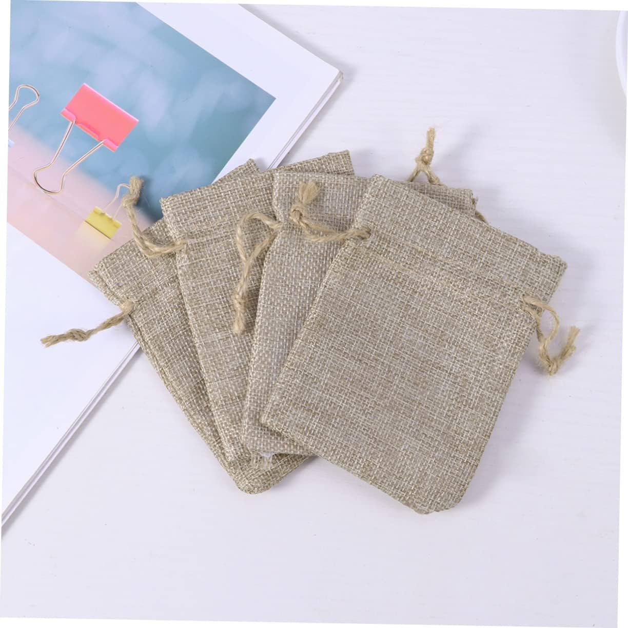 ORFOFE 20pcs Small Simple Storage Pouches Linen Drawstring Bags for Gifts Jewelry Present Craft Pouch