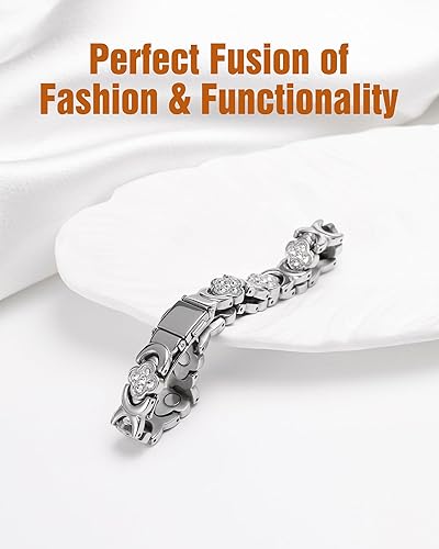 Miniatura 8 de Jecanori Pulseras magnéticas para mujer con imanes Gauss 3800 mejorados, pulseras de acero inoxidable con trébol de cuatro hojas para mujer, regalos