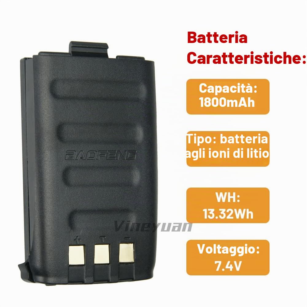 Batteria per radio bidirezionale di ricambio per Baofeng GT-3 GT-3TP GT3 GT3TP e GT-3 Mark-II III 7,4 V 1800 mAh Batteria Walkie Talkies