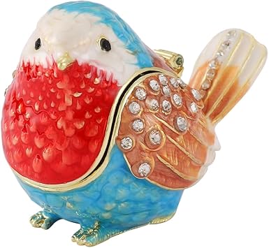 Cute Blue Bird Trinket Boxes Hinged Enamel Small Jewelry Box Hand-Painted Bird Figure Decorative Gift for Women