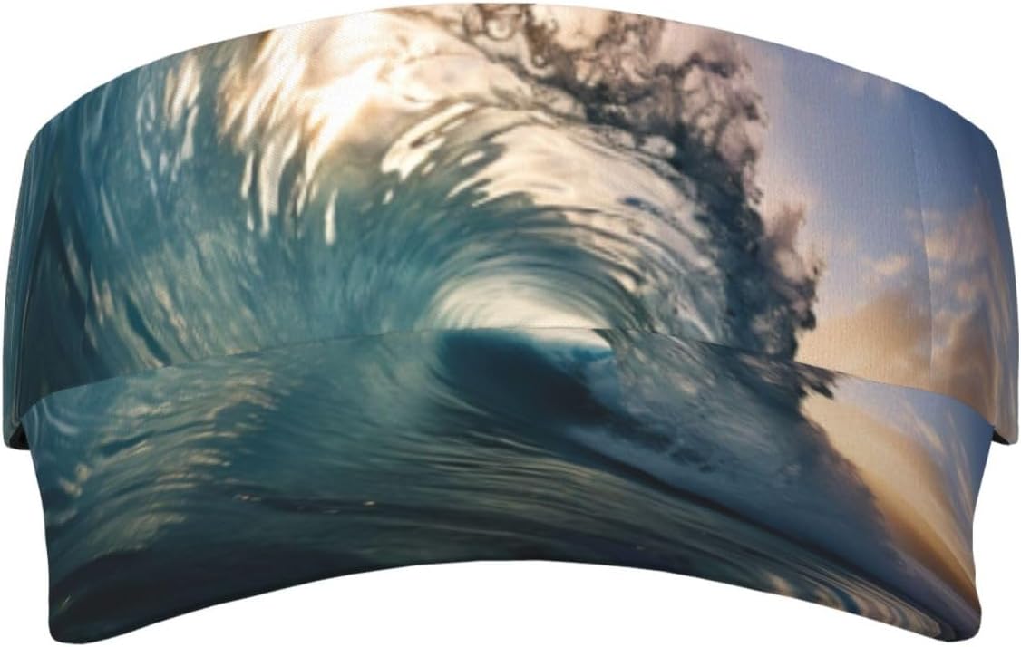 Beautiful Ocean Waves Print Sports Sun Visor Hats Adjustable Running Golf Tennis Sun Cap for Women Men Black