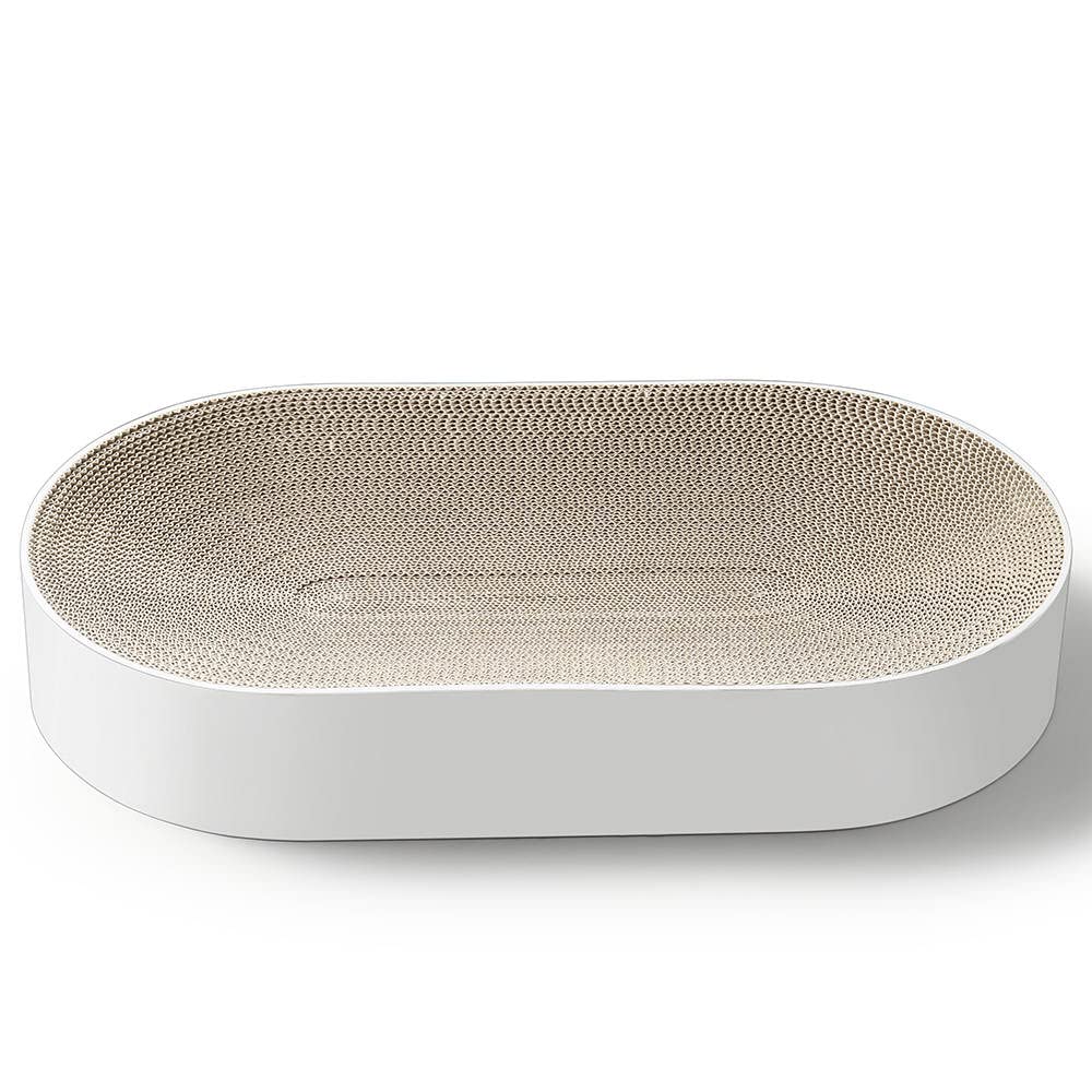 Photo 1 of **SLIGHT DAMAGE**   NOVAPET NEST - Oval Shaped Cat Scratcher Bed Made with Eco Friendly Corrugated Cardboard, Nontoxic and Odorless, Cat Friendly Design for Ultimate Comfort, Chic Minimalist Style White