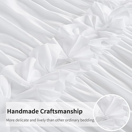 Miniatura 2 de 7 Piezas Elegante Juego de Cama Francés en una Bolsa, Edredón Blanco de Lazo Elegante y Esponjoso con Relleno Alternativo al Plumón, Juegos de Cama