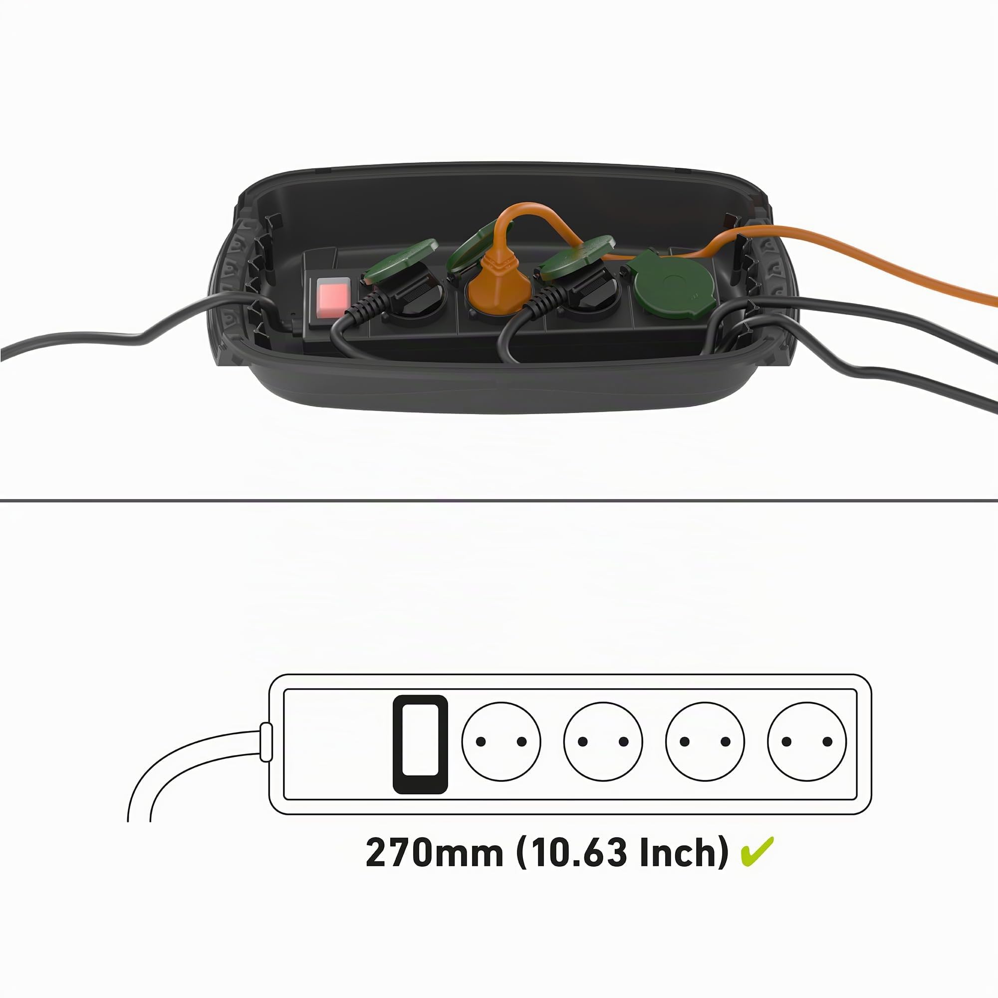 D-Line, Wetterfeste Elektrobox, IP54-Schutz - Innenmaße = 290mm (Länge) x 125mm (Breite) x 110mm (Höhe) - Schwarz