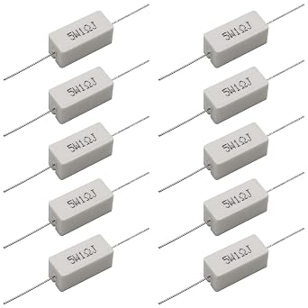 10 PCS 5W 1 Ohm 5% Axial Lead Wire Resistors - White Wound Fixed Ceramic Cement Power Resistors with Horizontal Mounting and Precharge Capability, Flame, Heat, and Moisture Resistant