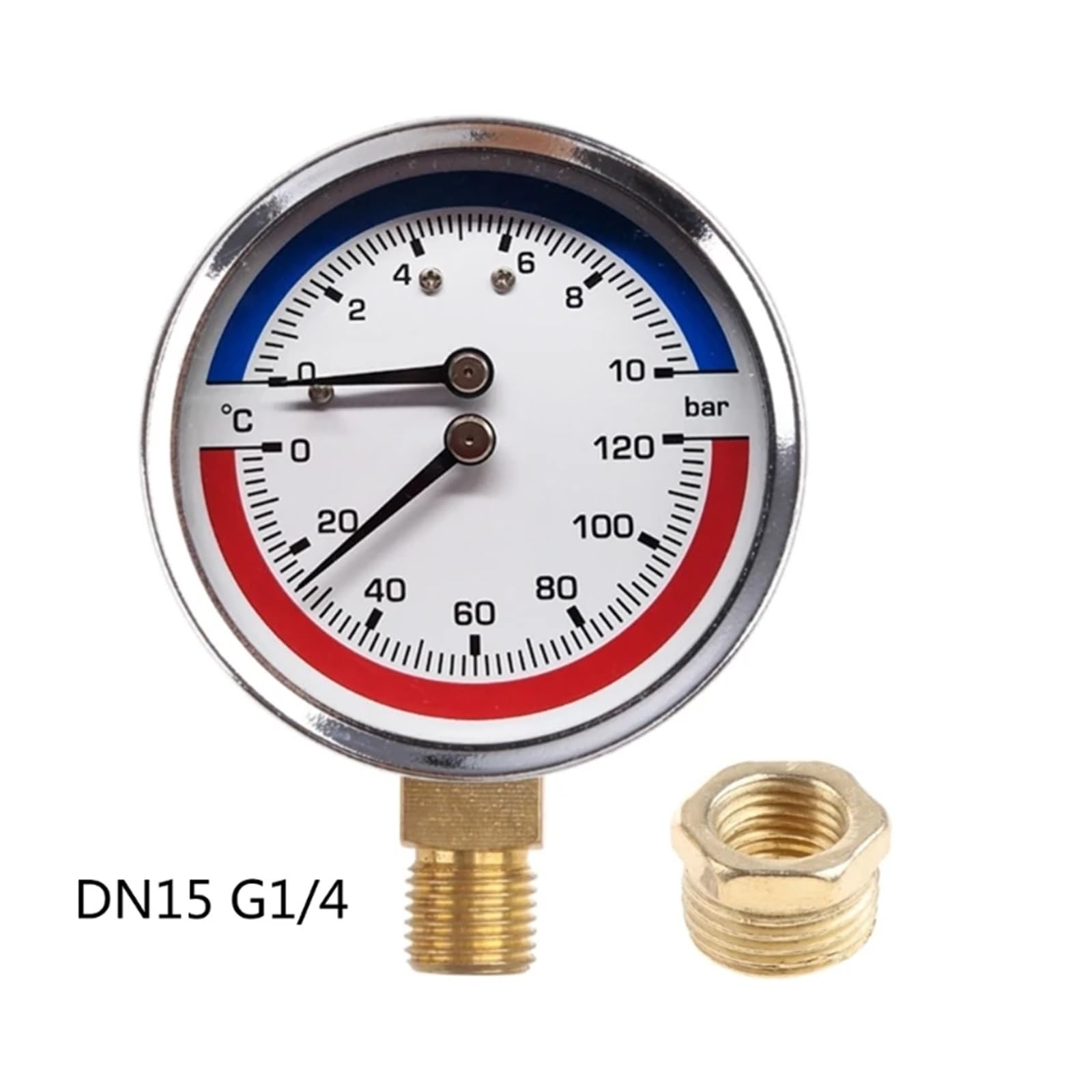 Manometer, Manometer, Druckmesser， Thermomanometer for Boiler und Fußbodenheizung 0-120°C 0-10 Bar G1/4 Gewinde 10cm Kunststoff