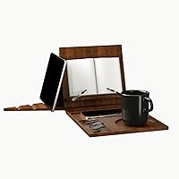 Vista 1 de Soporte triangular de bambú para libros, soporte para libros, soporte plegable para libros con taza, gafas, soporte para teléfono y clips de página