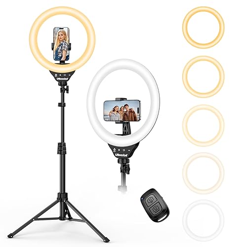 UBeesize 10’’ Selfie Ring Light with Stand and Phone holder, LED Ring Light with 62’’ Stand and Bluetooth Shutter for Video Recording&Live streaming(YouTube,Instagram , Facebook Stories), compatible with iPhone&Android - 10in