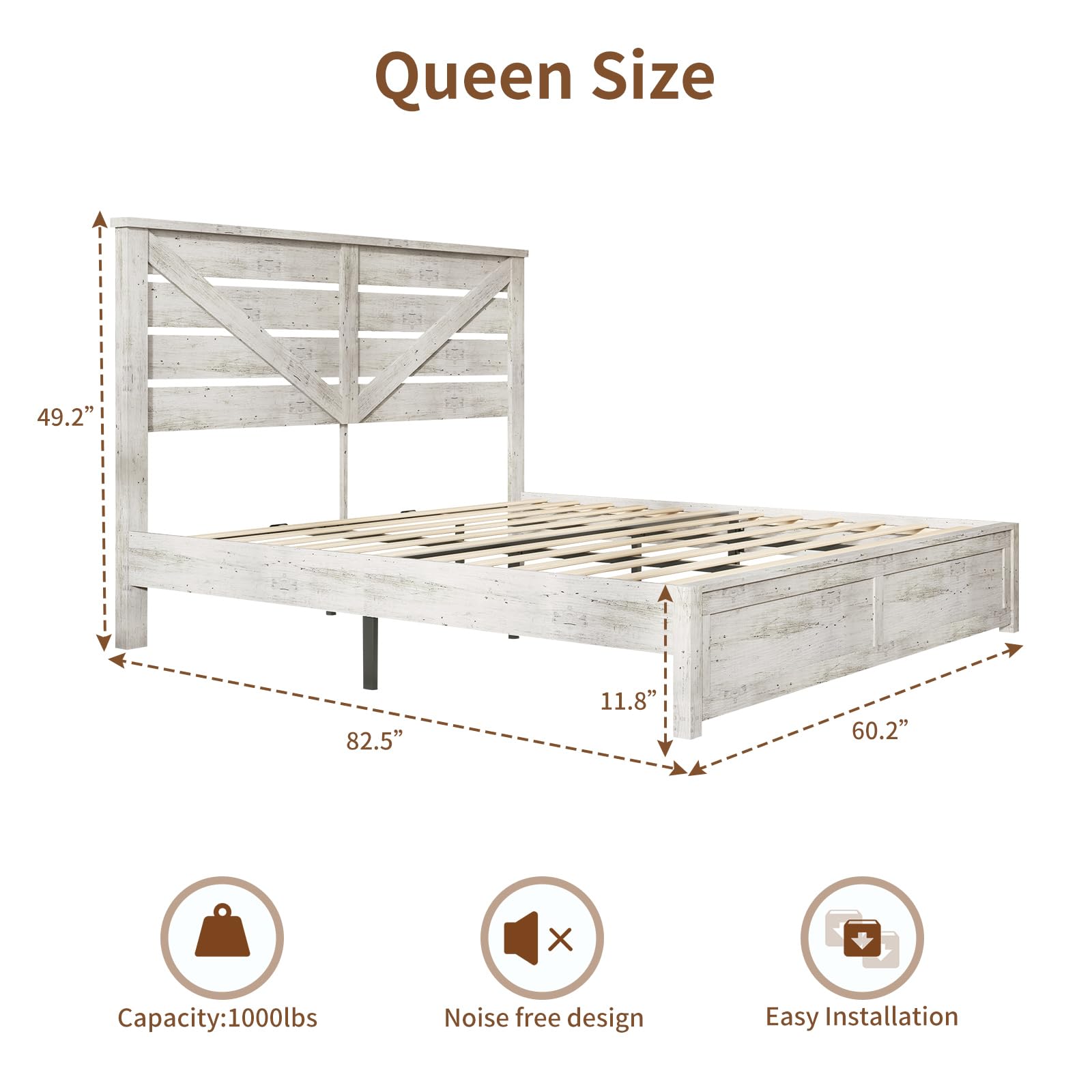 Amazon.com: LUXOAK Queen Size Farmhouse Wooden Bed Frame