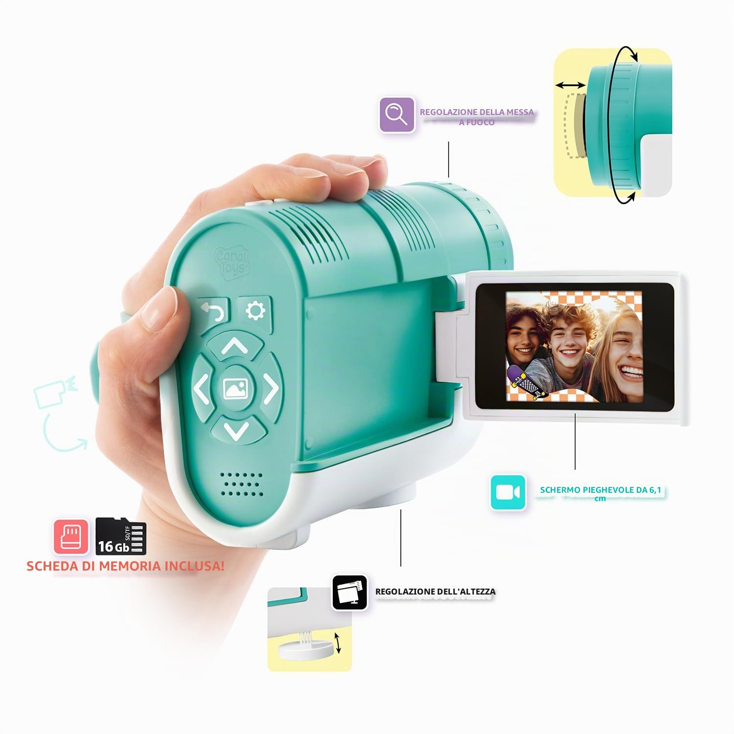 Canal Toys - Videocamera Proiettore Blu per Bambini 3 in 1 - Cattura i tuoi Momenti preferiti e Proiettali - Regalo Bambina e Bambini 8 Anni in su - Funzione Cast Telefono - 27 Effetti - CLK 039