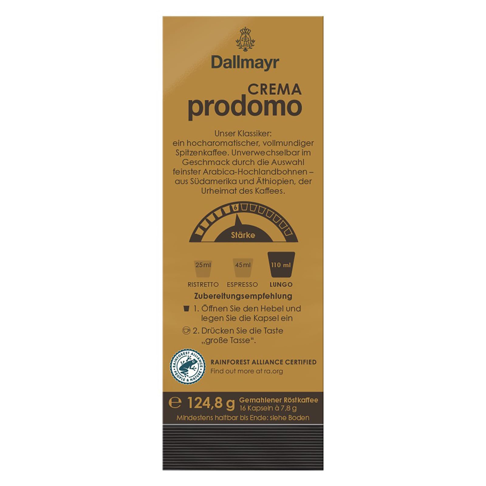 Dallmayr CREMA prodomo, kompatibel mit K-fee, ALDI EXPRESSI*& Tchibo Cafissimo*, feinster Spitzen-Kaffee, 96 Kaffeekapseln