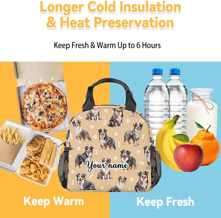 Miniatura 6 de AIOMXZZ Lonchera personalizada con diseño de pastor australiano para niñas y niños, pequeñas bolsas de almuerzo aisladas, lonchera reutilizable