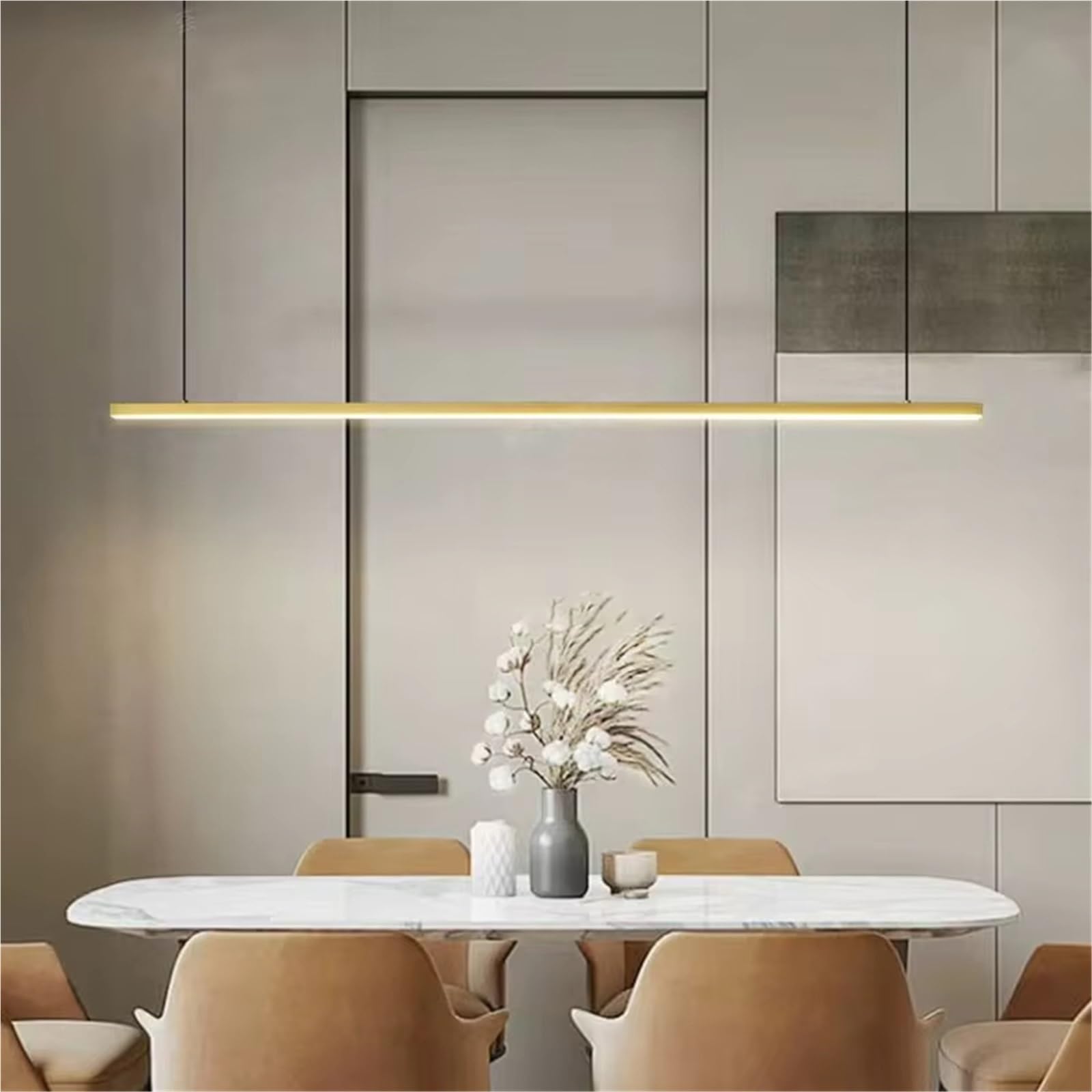 Olskfuh Changeable Brass Minimalist Led Chandelier Black Gold Copper Wire Adjustable For Dining Room Shop Office Modern Lamp,-120Cm Gold
