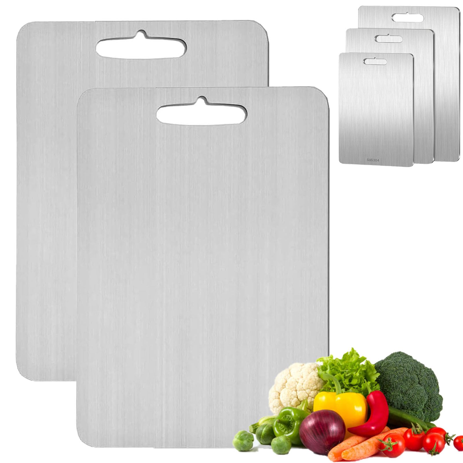 Titanium Cutting Board, Titanium Chopping Board,Stainless Steel Cutting Boards for Kitchen, 304 Chopping Board Food-Grade for Meat (L: 18x12in,2PC)