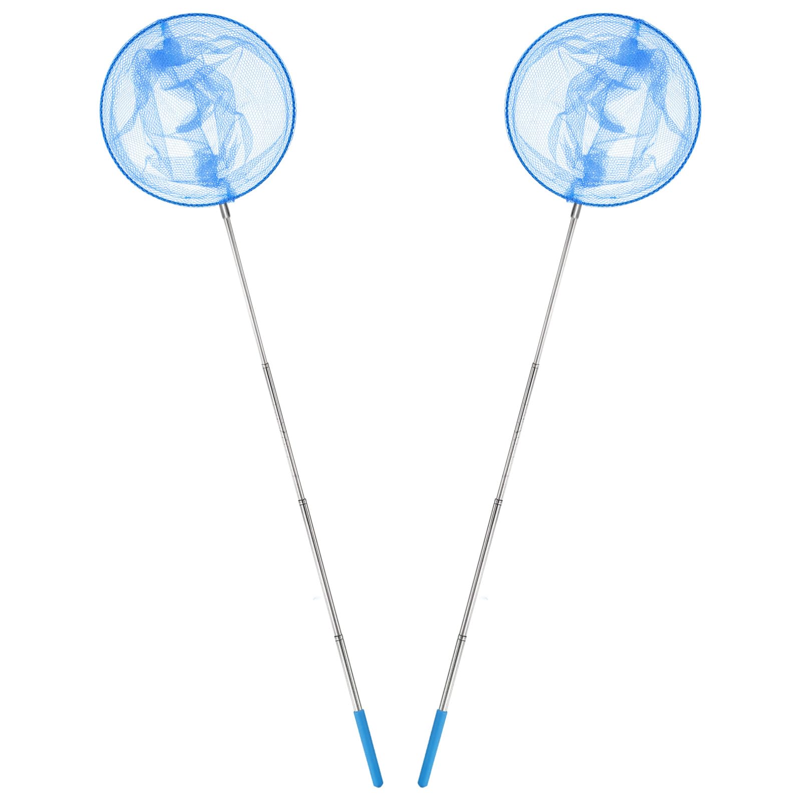 M METERXITY Lot de 2 filets de pêche télescopiques pour adolescents, extensibles de 48 cm avec poignée réglable pour attraper les insectes/petits poissons/crevettes/aquarium/extérieur [Bleu]