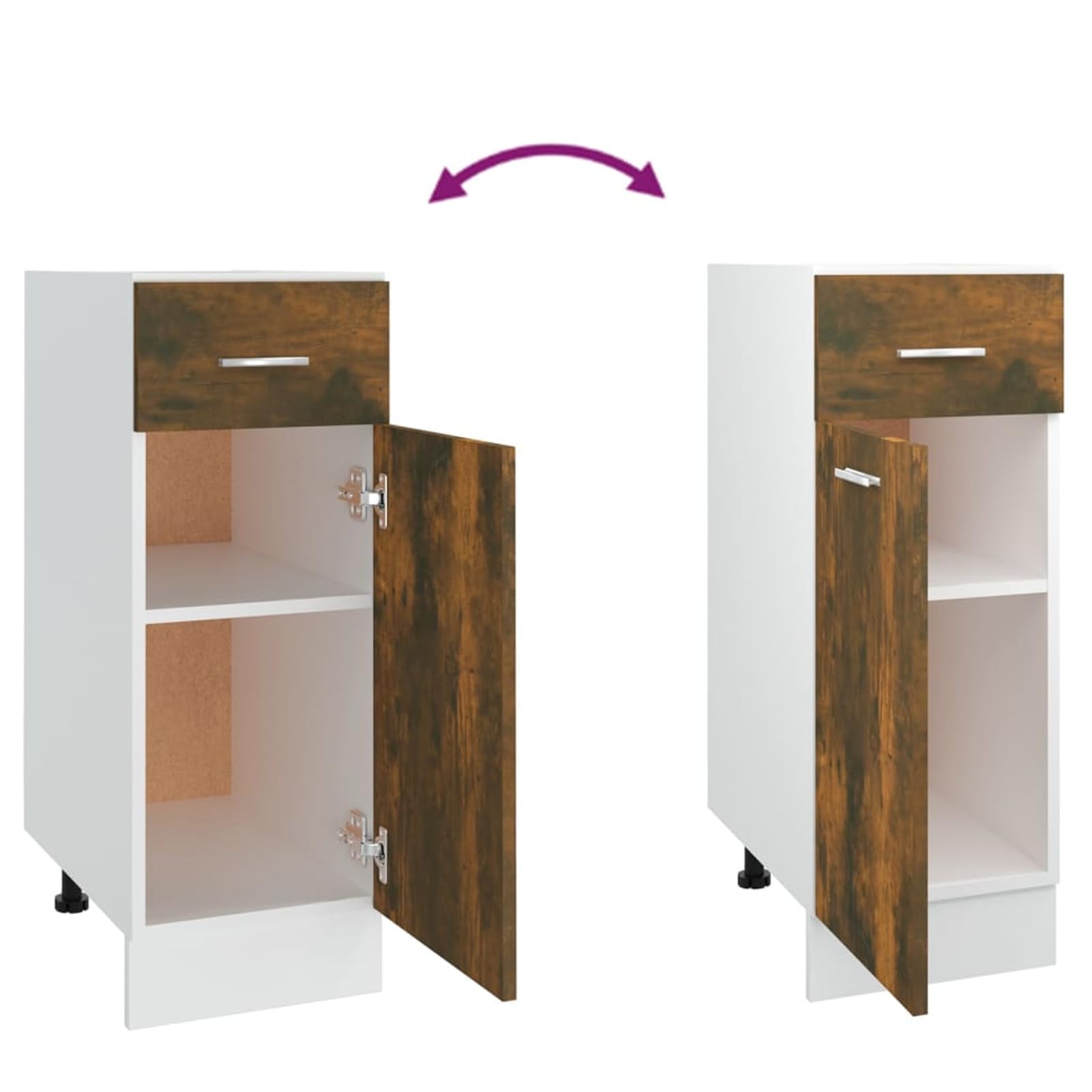 Homgoday Armario inferior de cajón de roble ahumado, 30 x 46 x 81,5 cm, madera de ingeniería, armario de cocina, armario lateral de almacenamiento, mueble de comedor, equipo de cocina, armario de