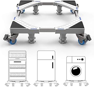 GPWDSN Regulowana podstawa na pranie ze stojakiem na lodówkę, 4 obrotowe podwójne kółka z gumową blokadą i 4-stopową uniwersalna myjka do pralek