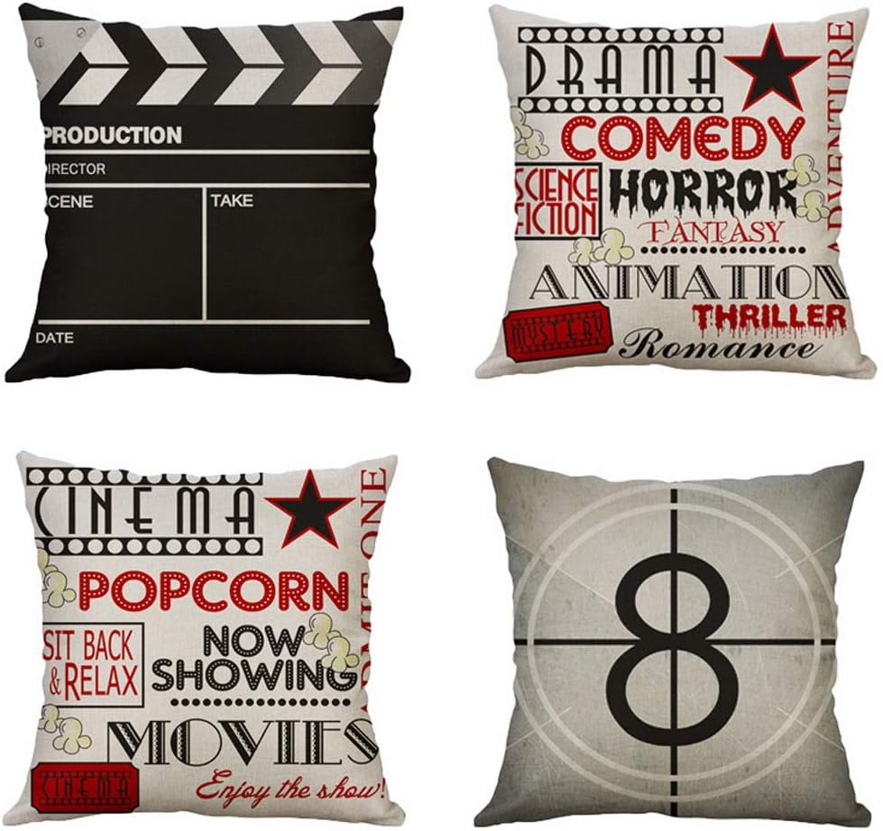 4 pcs Movie Pattern Pillow Cases, Sunshine Cushion Covers Throw Pillow Case Cotton Linen Pillowcase Flowers Pattern Covers Cases Home Decoration,18x18 Inches