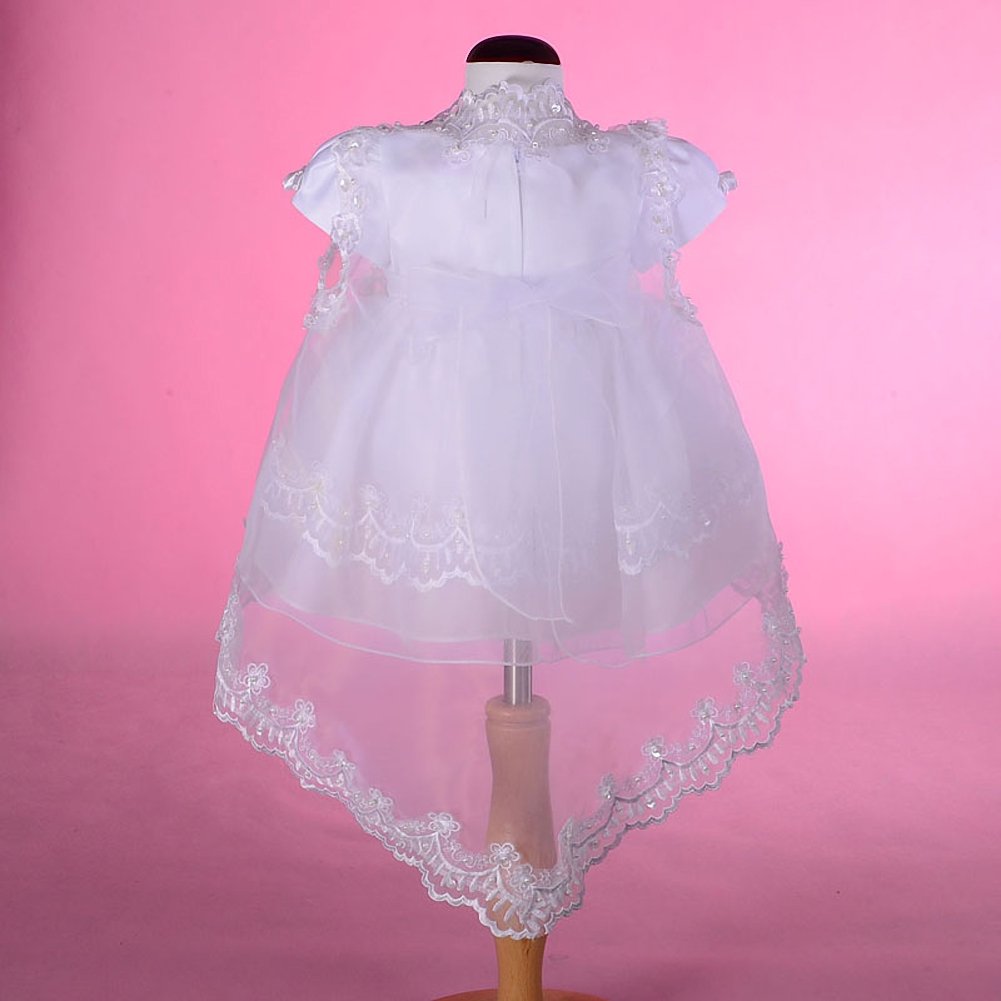Lito Angels Vestido de Bautizo para bebé niña con Cuentas festoneadas Bordadas, Ropa de Bautismo con capó y Capa, Marfil Ivory/Blanco