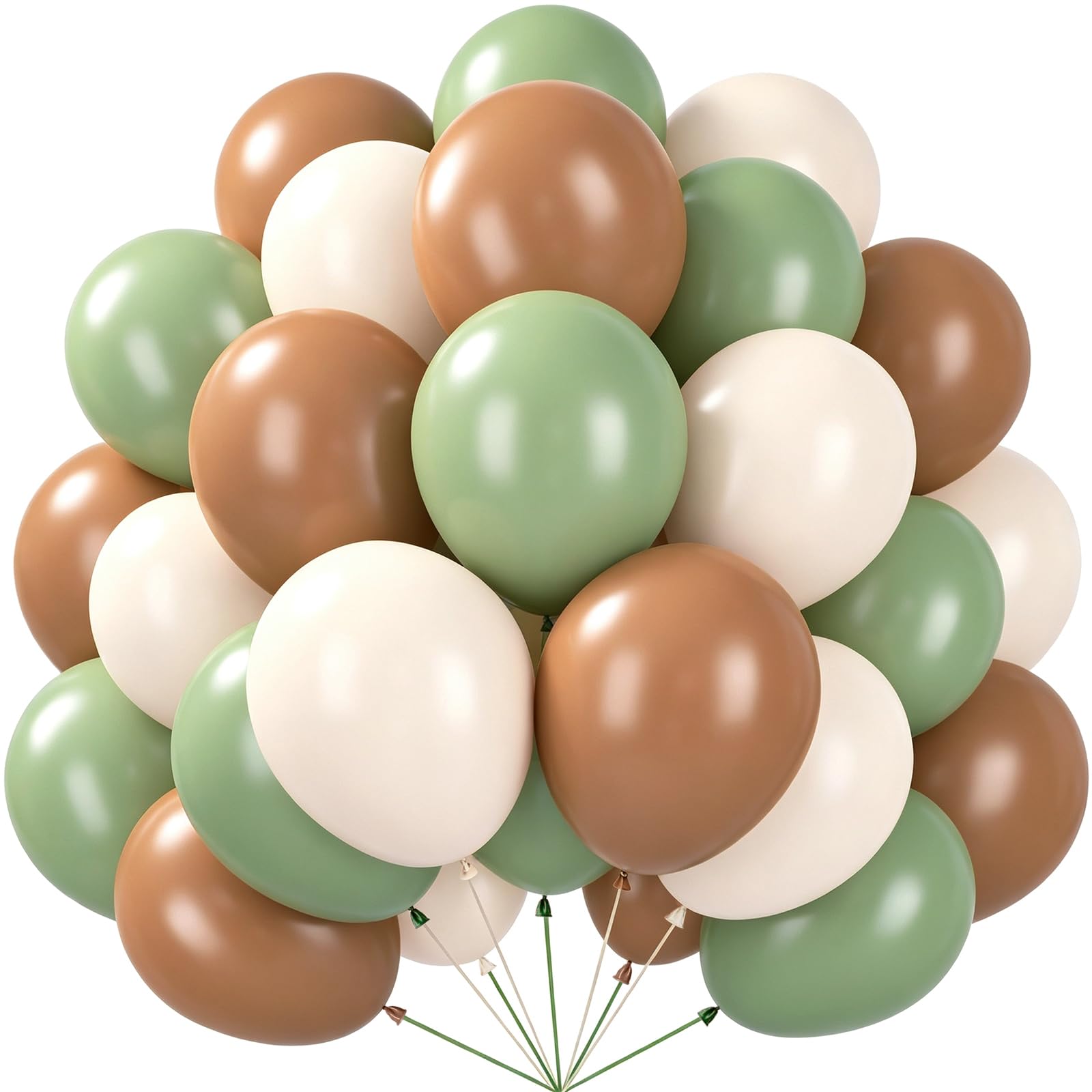 Brown Green Balloons, 60 Pcs Dinosaur Woodland Sage Green Brown Balloons — image 1