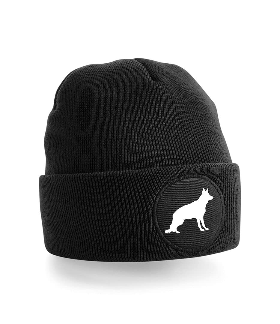 Cyclops Print German Shepherd Dog Walking Beanie Hat Black/White
