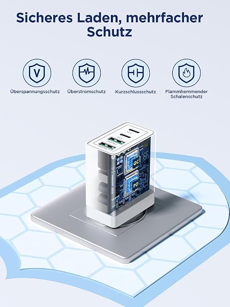 Aioneus USB C Ladegerät, 4 Ports Mehrfach Ladegerät mit USB-C und USB-A, 40W Schnellladegerät PD 3.0 Power Adapter USB Netzteil für iPhone 16 15 14 Pro Max 13 12 11 SE 2020 XS XR 8 7, Samsung, Handys - 4