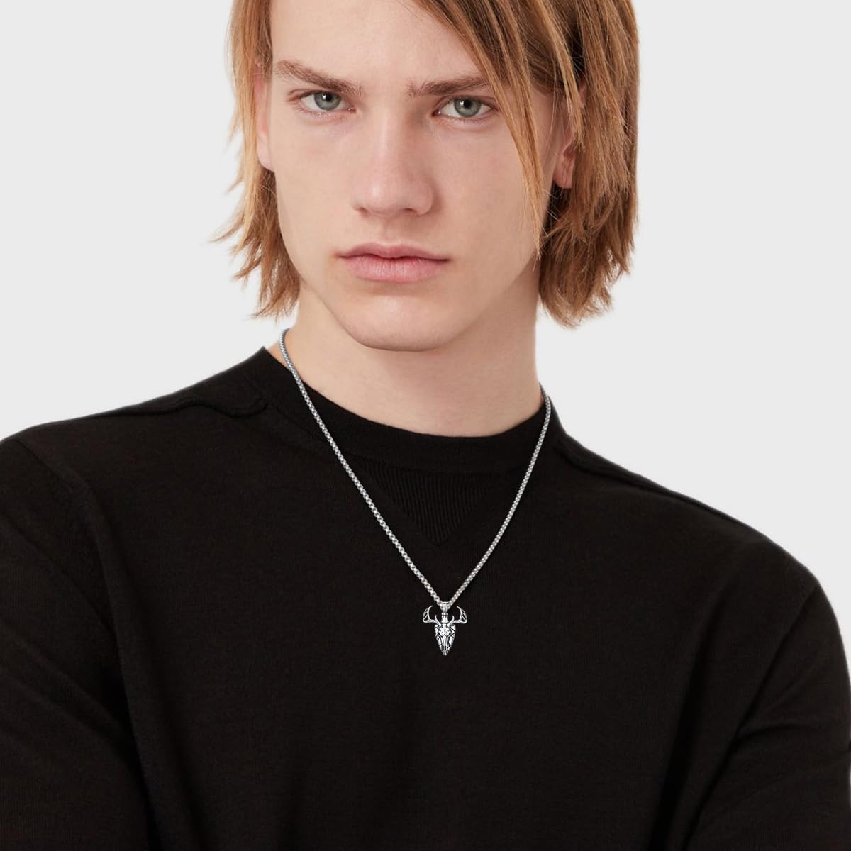 Arrowhead Necklace for Men 925 Sterling Silver Deer Pendant Necklace Hunting Necklace Deer Antler Jewelry for Birthday Christmas - Image 4