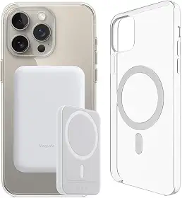 Carregador Portátil + Capa Magnética por Indução Compatível com Magsafe para iPhone 15, 15 Pro Max e 15 Plus (iPhone 15 Pro Max)