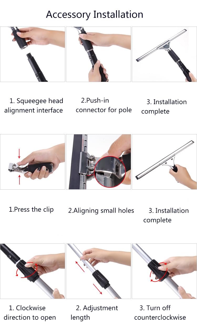 Escobillas De Goma Rasqueta Rasqueta De Cristal Profesional, Rasqueta Limpiacristales Para Ducha, Poste De Aluminio Extensible 130-240 cm Para Limpia Ventanas Altas Y Paredes Techos Ducha Y AutomóVil