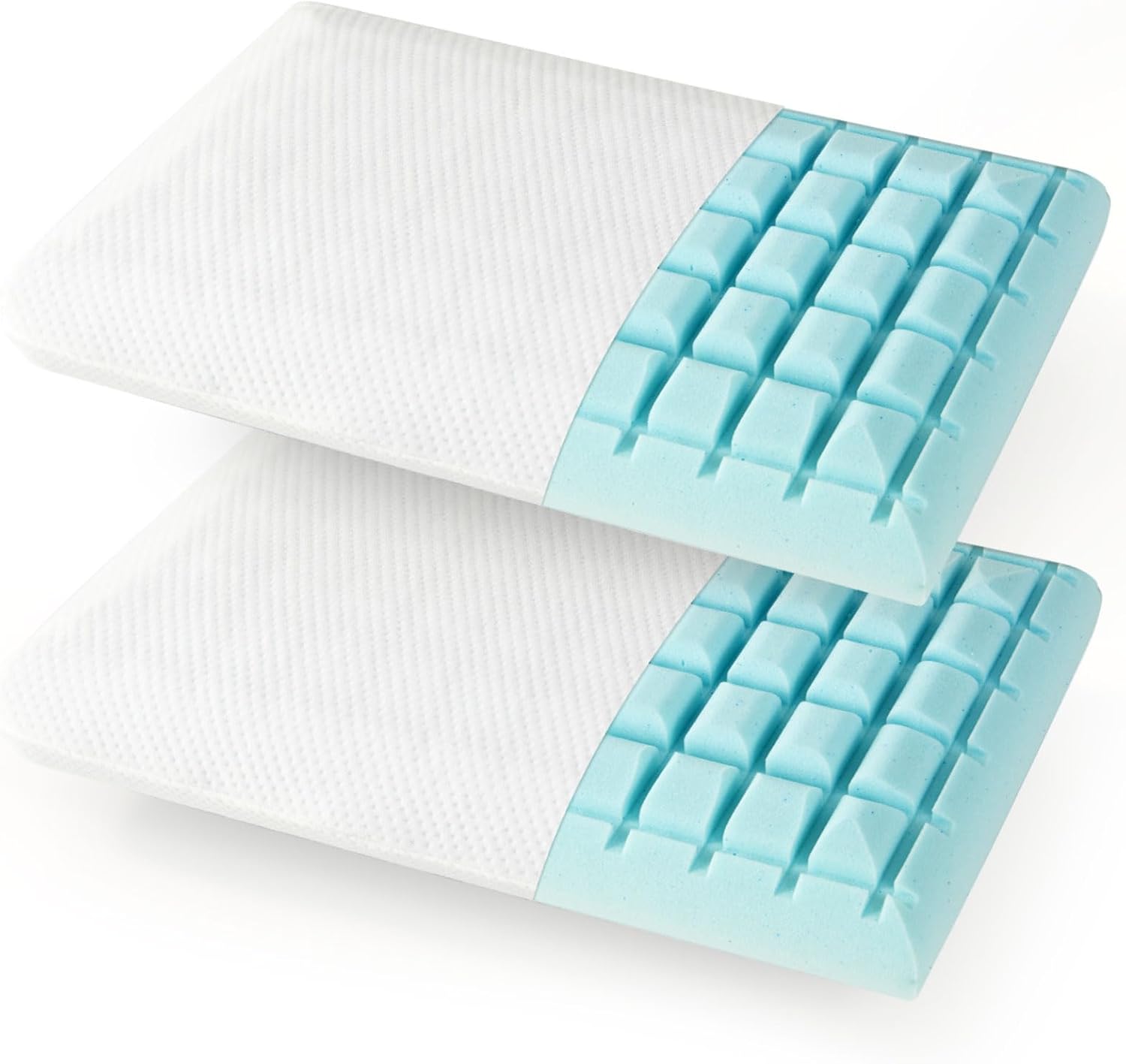 KOMFOTT Gel Memory Foam Pillows Set of 2, 3D Cutting Air Flow Cooling Pillows with Detachable & Machine-Washable Pillowcase, Bed Pillows for Pain Relief Sleeping, Standard Size (Gel Memory Foam)