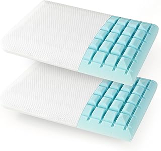COSTWAY 2 Pack Memory Foam Pillows, 3D Cutting Air Flow Neck Support Pillow with Washable Cover, Cervical Orthopedic Pillow Bed Side Sleeper Pillows for Neck Pain (Cool Gel Memory Foam, White)
