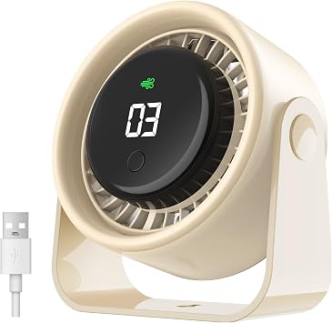VOXON USB Desk Fan, Small Personal Table Fan with 4 Speeds, 100  Rotatable Head, Plug & Play, Silent Cooling Fan with 1m Cable for Desktop Home Office Bedroom, Apricot