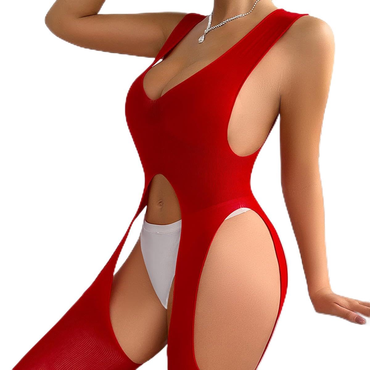 caitlin Lingerie for Women Fishnet Bodystocking Attached Stockings One Piece Sexy Bodysuit Soft Nightwear-picture-44