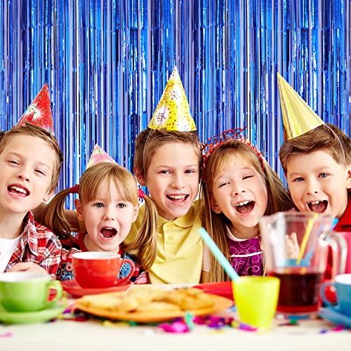 Image of Voircoloria 2 Pack Blue Foil Fringe Backdrop Curtains, Tinsel Streamers Party Decorations, Fringe Backdrop for Graduation, Disco Party