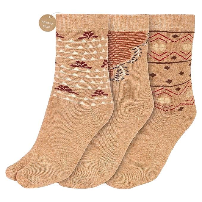 Warm Woolen Calf Length Thumb Socks For Women Winter Wear (Light brown, Large) 3 Pairs-image-5