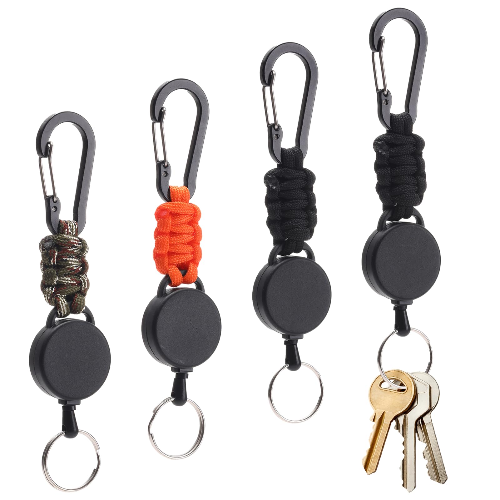 Yelvornic 4PCS Retractable Keyring Keychain, Lanyard with 50cm Extendable Steel Wire, Keychain Badge Reel with Carabiner for Id Badge Holder, ID Card Holders and Outdoor