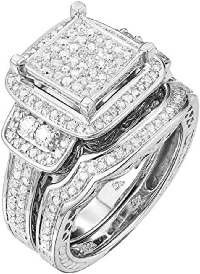 TGDJ .925 White Diamond Sterling Silver Ring, 0.43 Ct Round Cut Diamond Wedding Ring, Multi Band Diamond Ring gift for Women