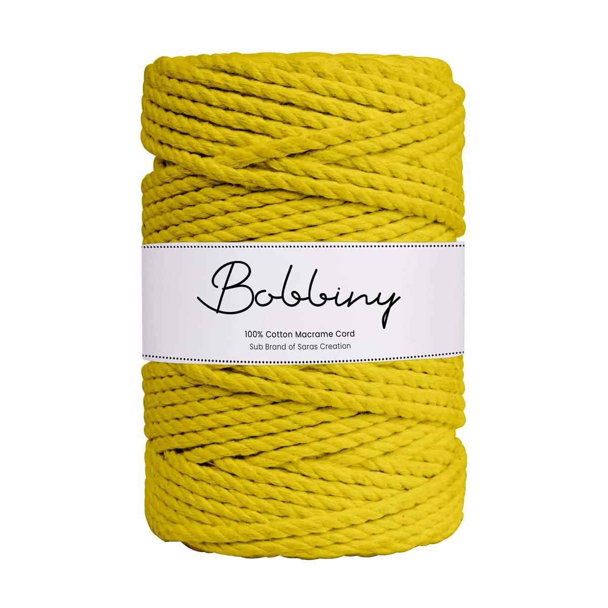 BOBBINY 3 Ply Twisted Macrame Cotton Cord Dori (Roll Packaging) Thread For Macrame DIY And Other Projects | Light Yellow | 3Mm, 50 Meter, 1 Count