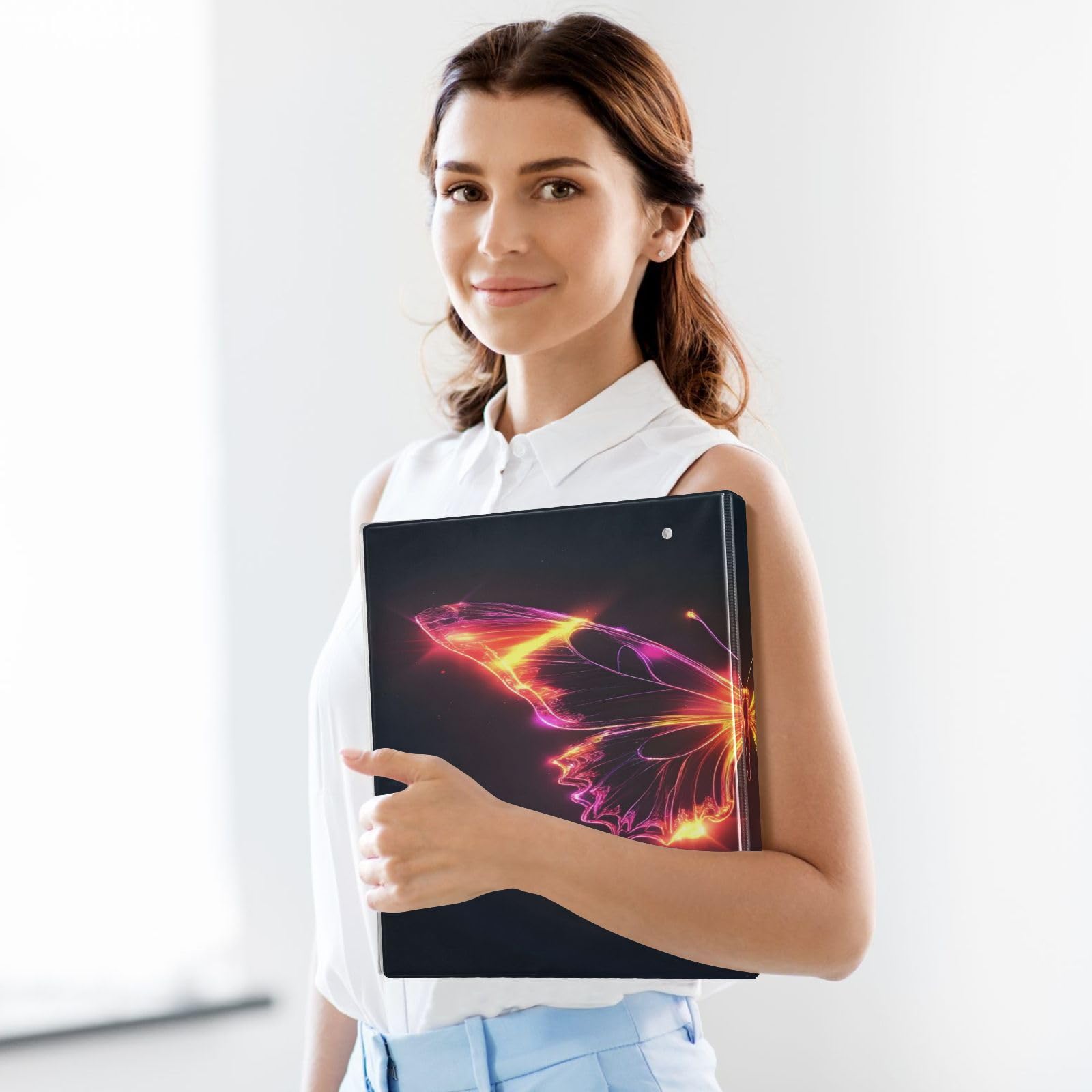 Lot de 2 classeurs de recettes en forme de papillon fluo, grands anneaux