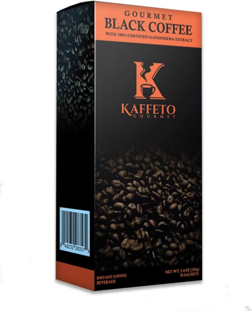 KAFFETO GOURMET Ganoderma Coffee – Instant Coffee Black Organic 30 Sachets with Healthy Lucidum Coffee, Premium Packets, 8 Ounce