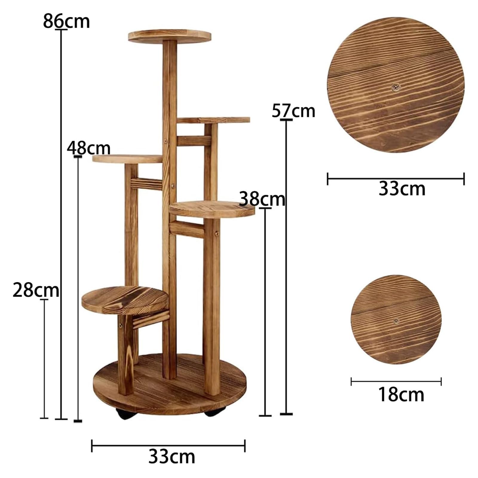 Estanteria para Plantas Madera 5 Niveles Soporte Plantas Interior Macetas con Ruedas para Jardín (1#)
